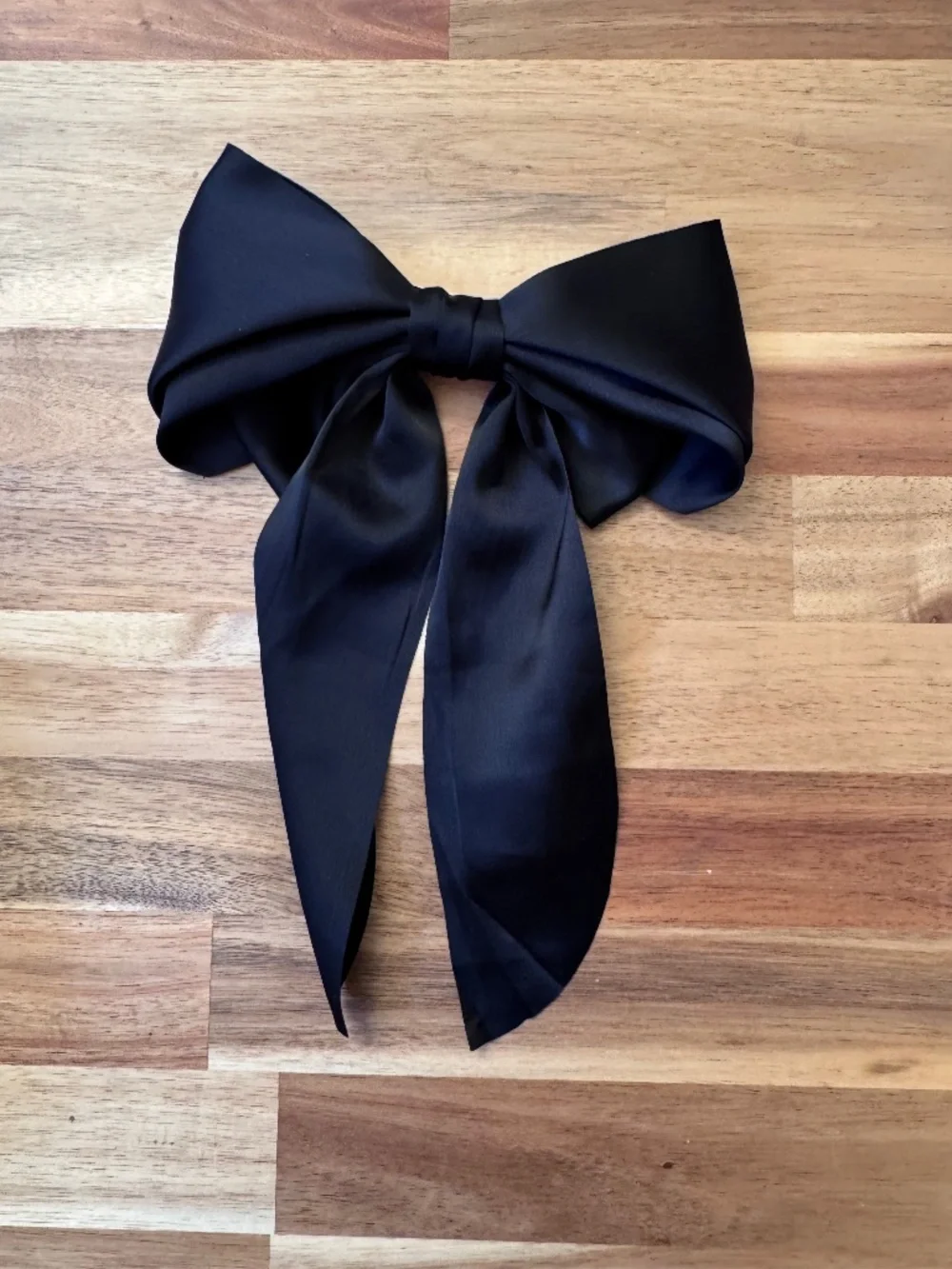 NEW - Hair bow, black satin with clip